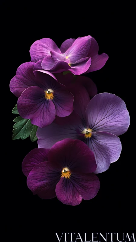 Velvet Petals Dancing: Purple Pansies Against Midnight Canvas.