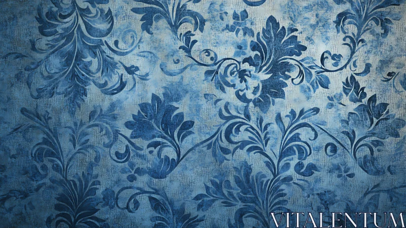Soft blue floral wallpaper with gently weathered charm.