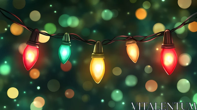 Colorful string lights with soft festive bokeh backdrop.