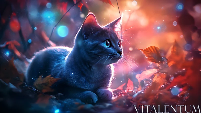 Luminescent feline subject rendered with chromatic particle effects and layered lighting.