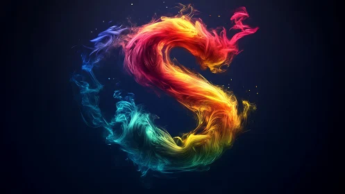 Vibrant swirling S shaped from luminous color streams.