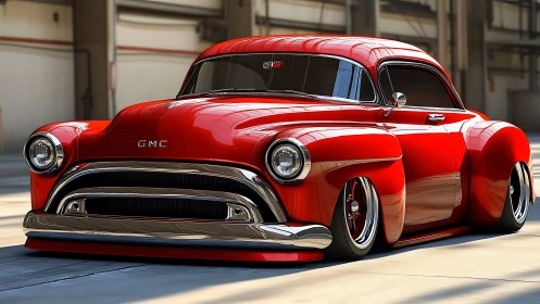 Photorealistic lowrider GMC coupe with streamlined chrome detailing.
