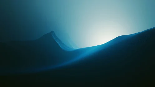 Ethereal blue dunes cradle a quiet digital horizon glow.