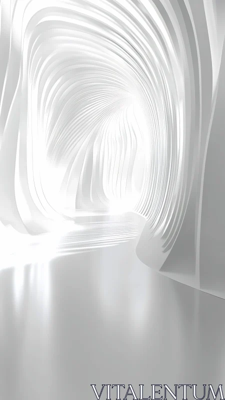 Abstract White Architectural Tunnel with Curved Layered Surfaces