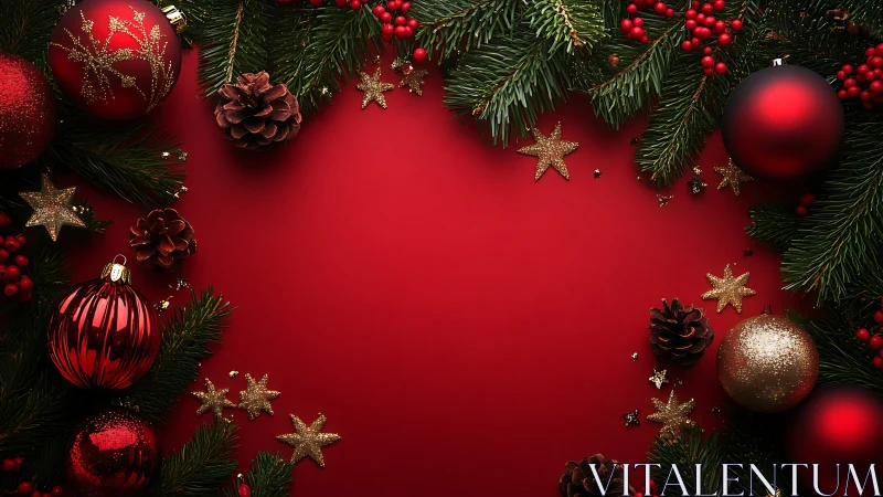 Red Christmas background frames festive ornaments symmetrically