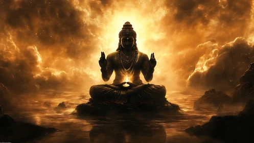 Golden stillness over sacred waters at the edge of dawn.