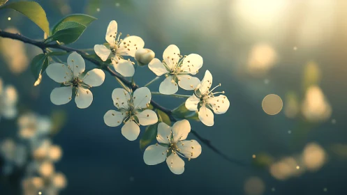 White blossom clusters on dark background.