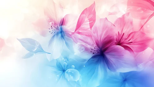 Abstract Floral Gradient. Digital Blooms Pink Blue Fusion.
