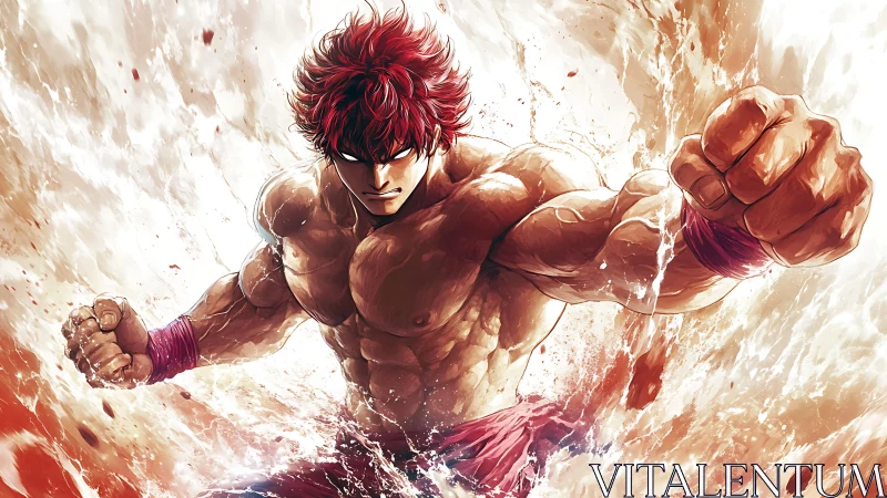 Fiery anime fighter charges forward in a storm of power