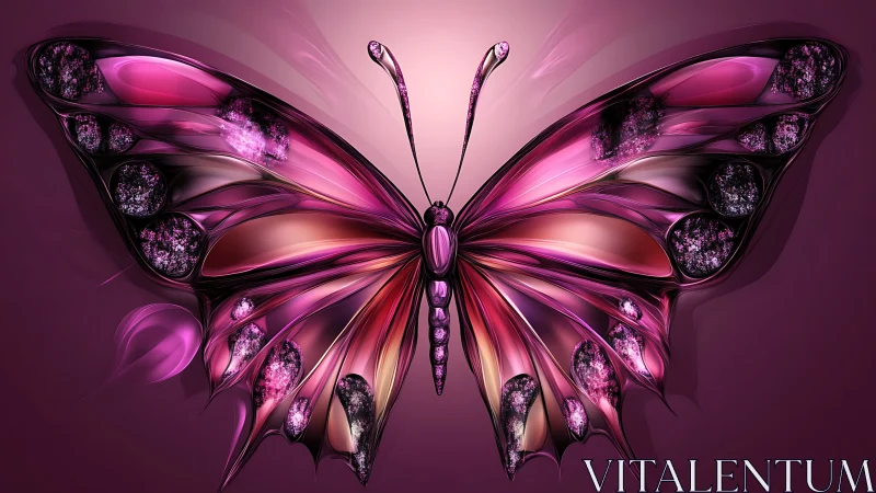 Iridescent magenta butterfly rendered in glossy digital glass.