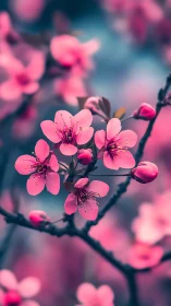 Pink Cherry Blossoms on Dark Branches