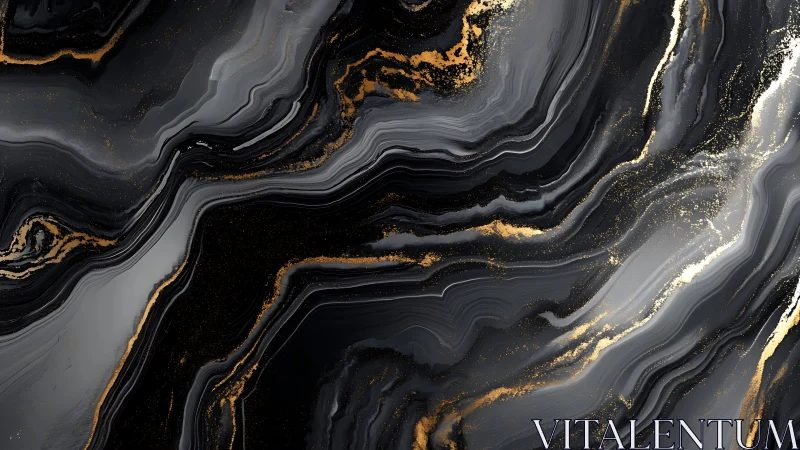 Black marble abstraction with molten gold flowing veins.