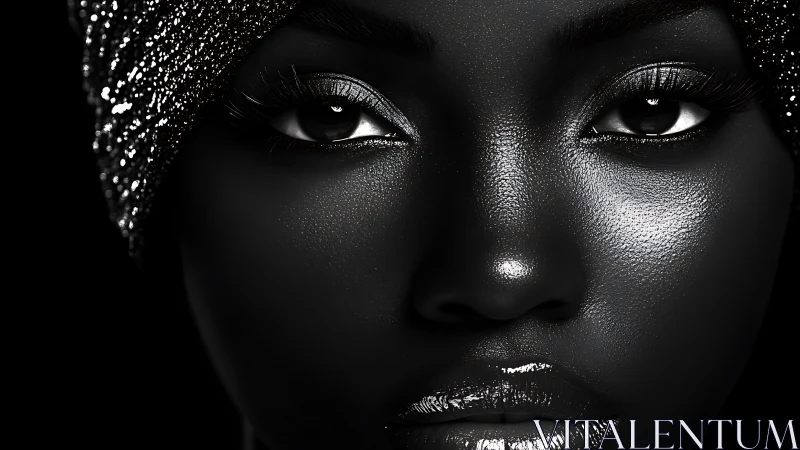 High contrast monochrome portrait with metallic facial highlights