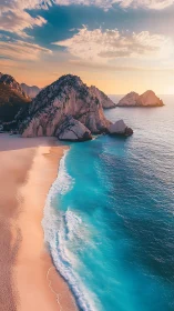 Rocky Coastal Cliffs Meet Pristine Sandy Beach.