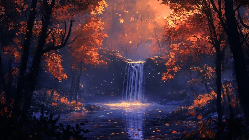 Luminous Cascade: Where Fire Meets Falling Water.