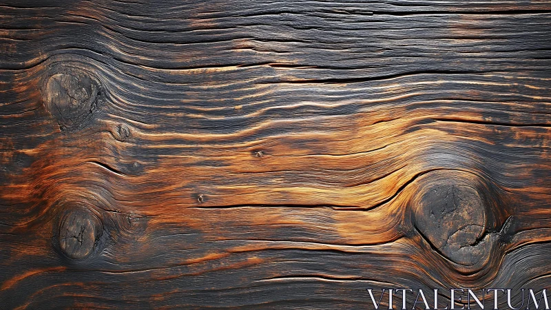 Burnt wood texture with distinct knots in rustic style.