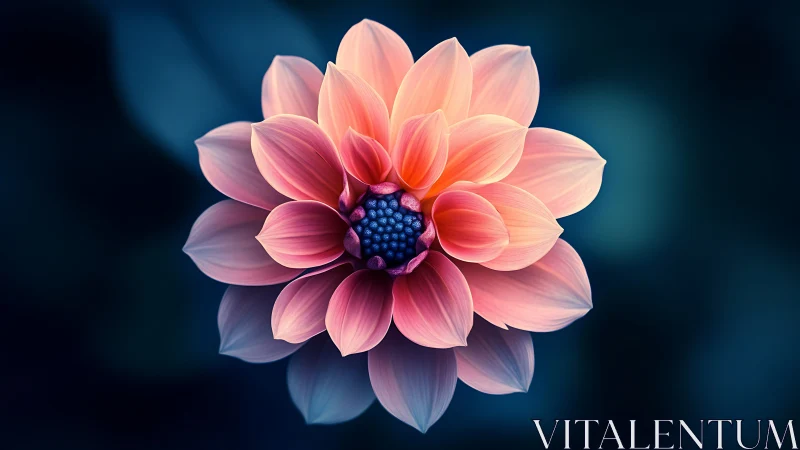 Pink Dahlia with Blue Core: Gradient Floral 3D Render.