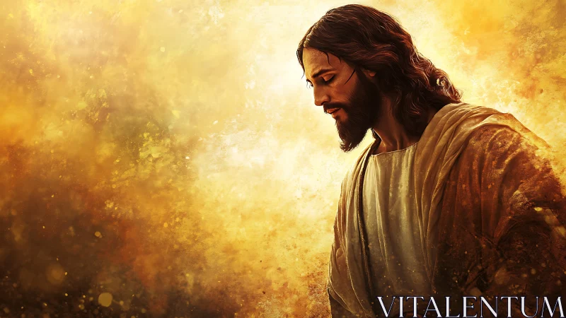 Digital sacred figure portrait in glowing golden light.