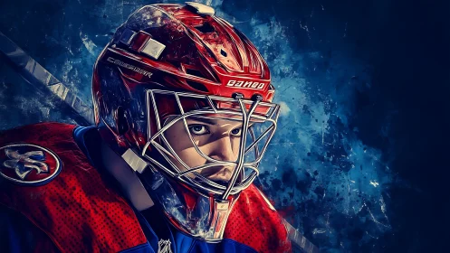 Ice hockey goalie portrait rendered in stylized digital detail