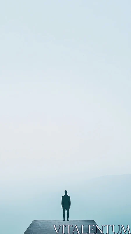 Solitary silhouette greeting an endless pale horizon of hush.