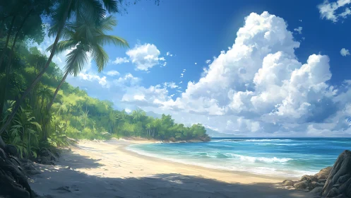 Tropical Coastal Paradise: Digital Rendering of Idealized Beachscape.