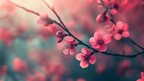 Pink blossoms branch depth detail macro photography