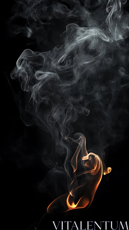Incandescent orange flame trails into sculpted grey smoke.