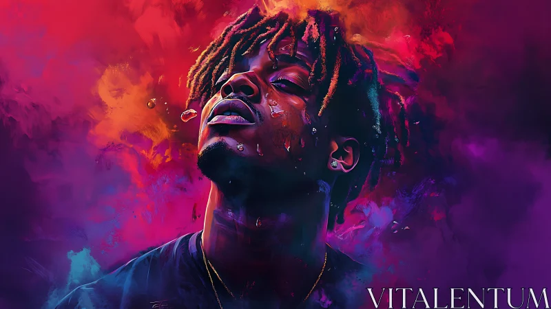 High-saturation portrait merges liquid effects with vaporous color fields