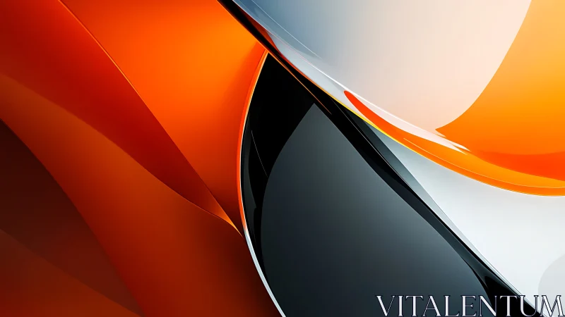 Curved chrome ribbons with orange and black reflective gradients.