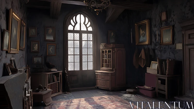 Dustlit gothic study where forgotten portraits still whisper.