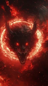 Infernal demon wolf emerges from blazing hellfire ring.