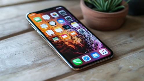 Modern iPhone Glows with Life on Wooden Workspace