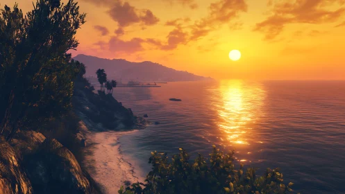 Golden coastal sunset washing cliffs in gentle evening light.