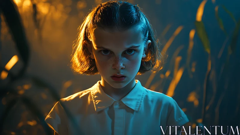 Cinematic portrait of intense girl under split warm cool rim lighting