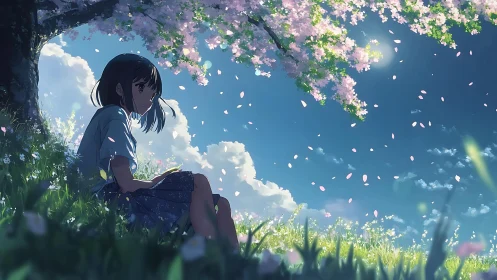 Spring daydream under luminous cherry blossom canopy.