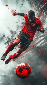 Dynamic digital painting of a high-impact soccer volley shot.