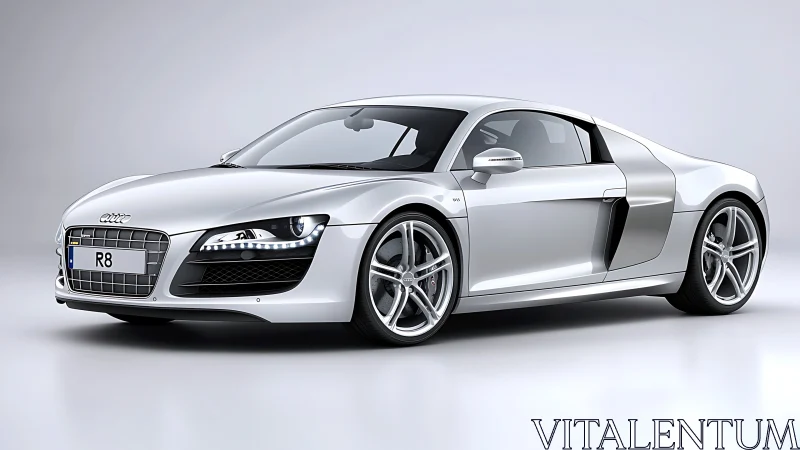 Studio-lit silver sports coupe rendered with high-gloss realism