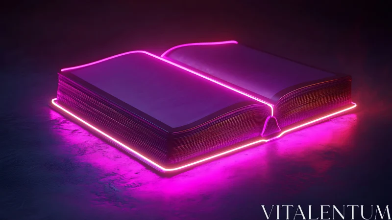 Neon outlined open book with glowing magenta edges.