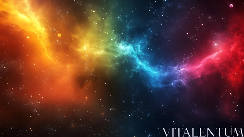 Multicolor ionized nebula ribbon across deep starfield panorama