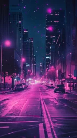 Neon magenta city street corridor under futuristic night glow.