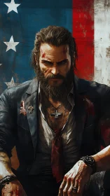Battle-worn suited antihero rendered in gritty digital painting detail