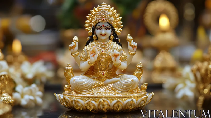 Gilded Hindu deity figurine with intricate ornamental detailing.
