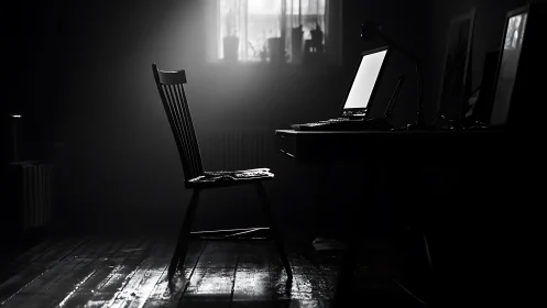Soft morning light waiting quietly by an empty desk.