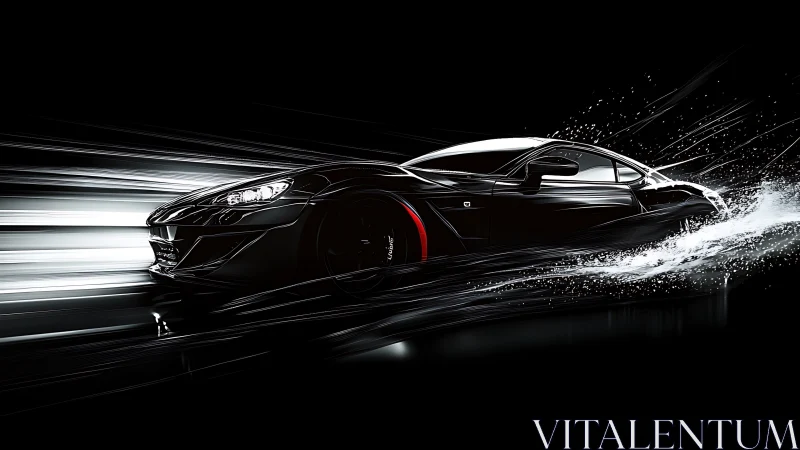 High-gloss sports coupe cuts through liquid light at speed
