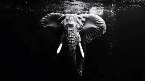 Majestic elephant glides through dark, shimmering water