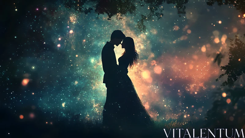 Two souls locked in stardust embrace, defying cosmic loneliness