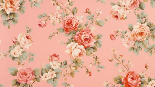 Vintage rose pattern on warm coral background. Period.