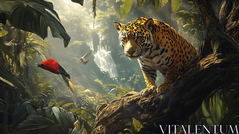 Jaguar's Jungle Throne: Spotted Majesty Among Misty Canopies.