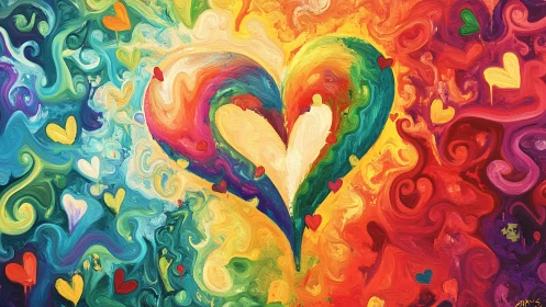 Chromatic Heart Form with Flowing Gradient Swirls and Embedded Decorative Elements