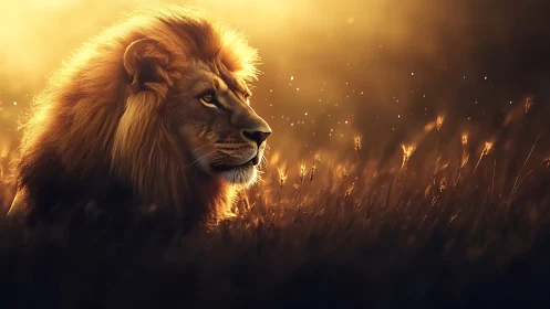 Photorealistic lion portrait in cinematic golden backlight.